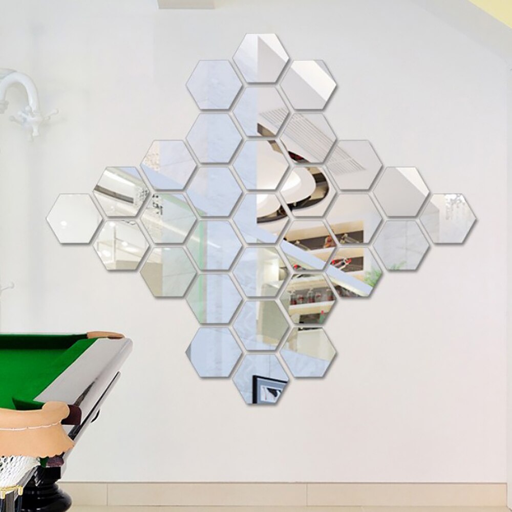 Pegatinas de espejo hexagonales geométricos 3D, decoración de pared, decoración de espejo acrílico, pegatina, bricolaje, impermeable, 48 Uds.