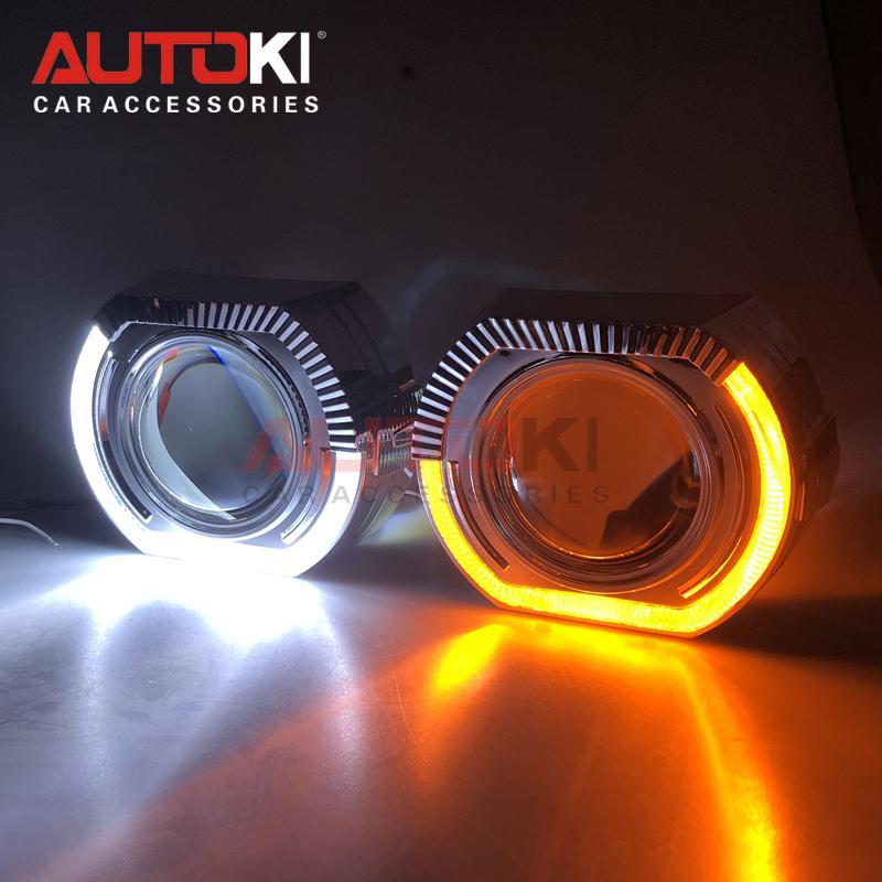 Autoki sport led ängelögon+ bi xenonlins projektor strålkastare för bil eftermontering dagsljus 2.5/3.0 h4 h7: 2.5 endast vit-bärnsten