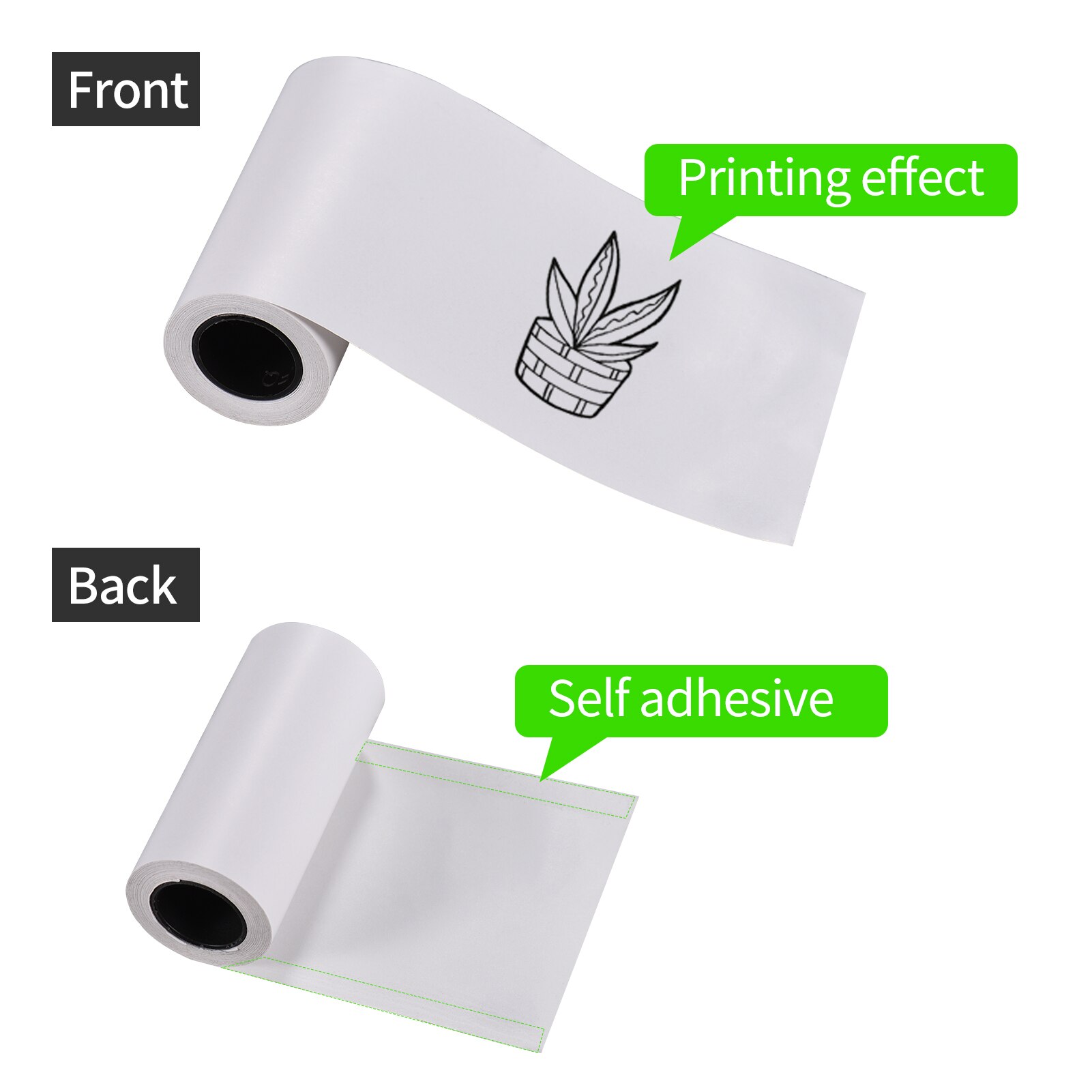 Rollo de papel térmico autoadhesivo para impresora térmica de bolsillo, papel adhesivo blanco sin BPA, 57x30mm, 3 rollos