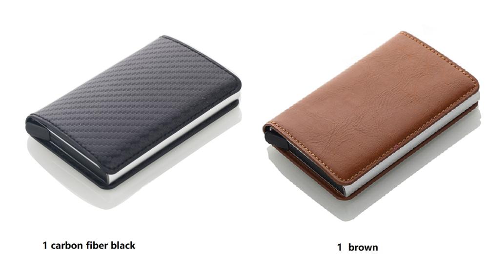 Automatic RFID Card Holder Men Credit Card Holders Business ID Card Case Aluminium Bank Card Wallets: carbon black brown