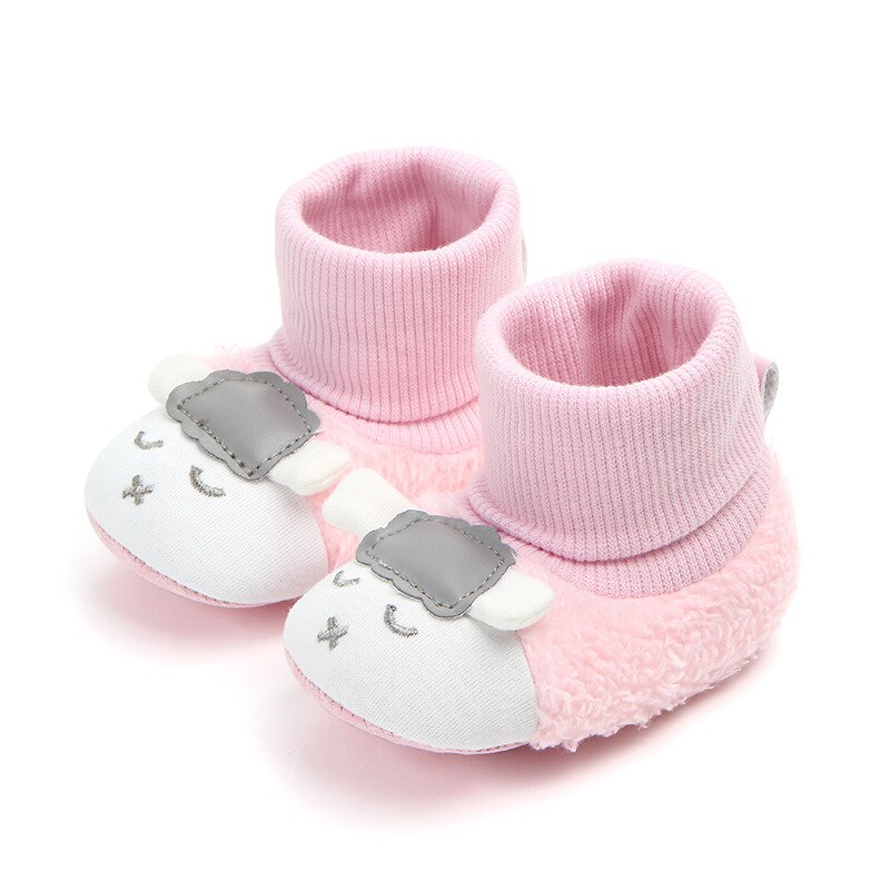 Høst vinter baby tegneserie myk såle varme sko søte sauer småbarn sko sokker: Rosa / 1