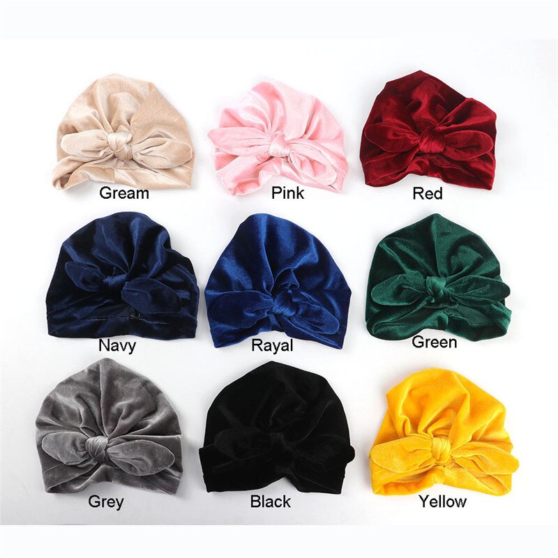 10 Kleuren Baby Hoofdbanden Rubber Oor Fluwelen Hoofdbanden Peuter Winter Warm Baby Tulband Beanie Hoed Elastische Head Band Hoofdtooi