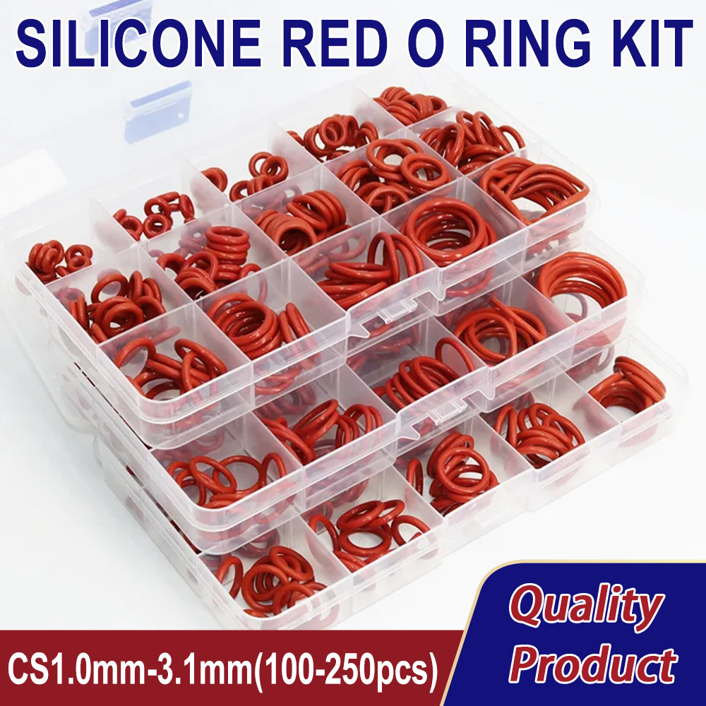 O-Ring-Dichtungen, Dichtung, Silikon, roter O-Ring-Dichtungssatz, ölbeständige O-Ringe, Gummi-O-Ring, Hochtemperatur-VMQ-Unterlegscheibe, CS1,0 mm–3,1 mm