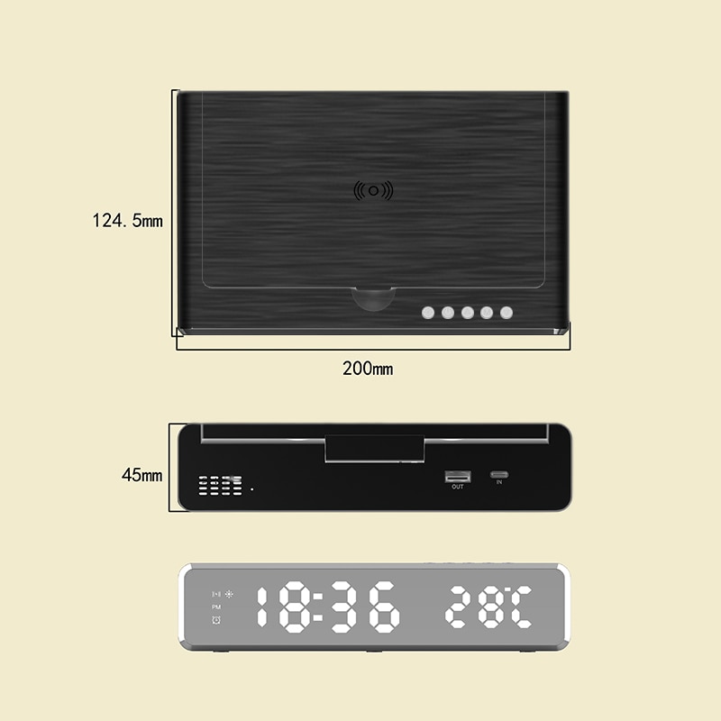 1pc Newest LED Mirror With UV Disinfection Of Mobile Phone Charger Alarm Clock Wireless Digital Thermometer Clock HD Clock