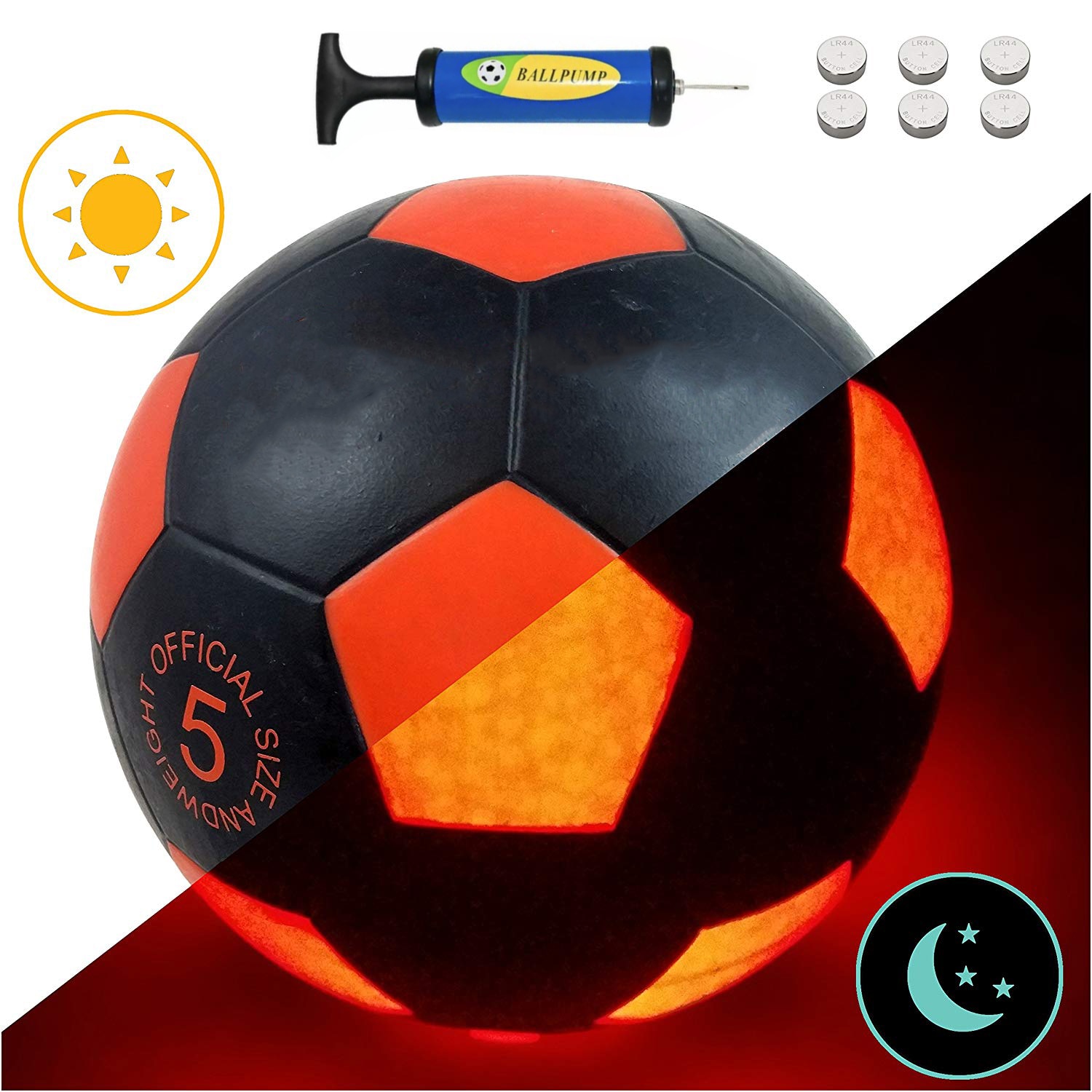 Offical size 5 Football Light Up LED Soccer training Ball Blazing Red Edition Glows in The Dark super Bright LED's glow balls: Black