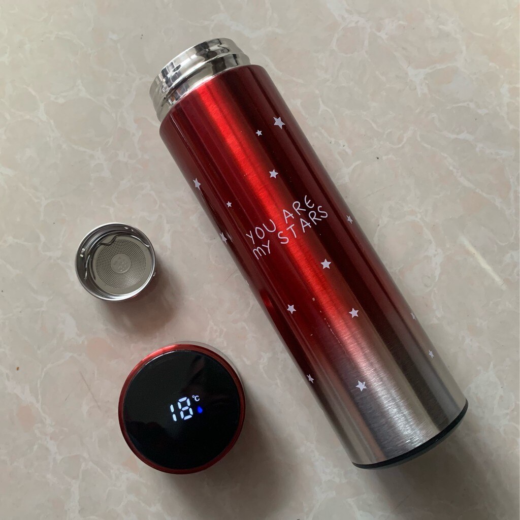 LED Temperature Display Vacuum Thermal Flask 304 Stainless Steel 13 Colours thermos bottle cute water bottle thermos mug: Star-Red