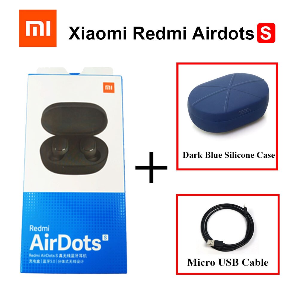 Original Xiaomi Redmi Airdots S TWS Bluetooth 5.0 Earphone Stereo Bass With Mic Handsfree Earbuds Noise reduction TWSEJ05LS: Add USB Navy Case