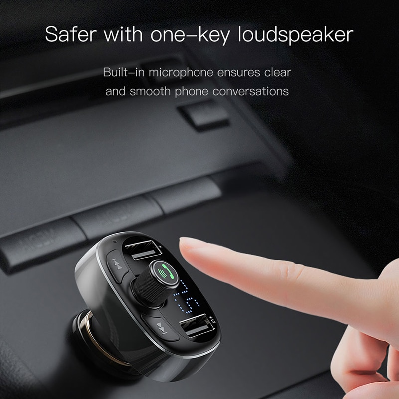 Baseus LCD Display FM Transmitter Car Charger Dual USB Phone Charger Handsfree Bluetooth MP3 Player,born to listen music in car