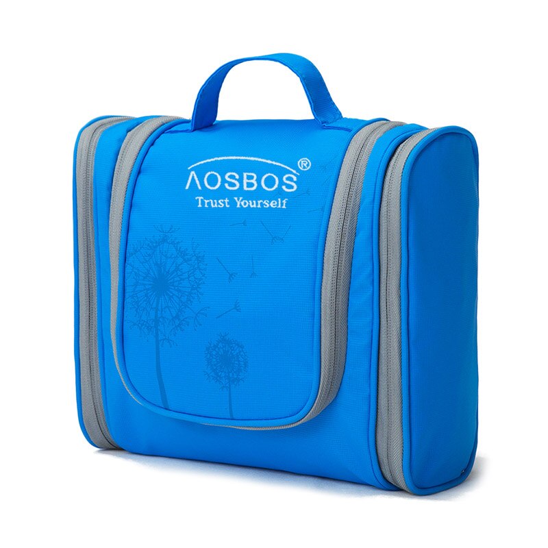 Aosbos bolsa de cosméticos impermeável, bolsa grande de nylon para homens e mulheres, organizador para viagem, kit de higiene pessoal: blue