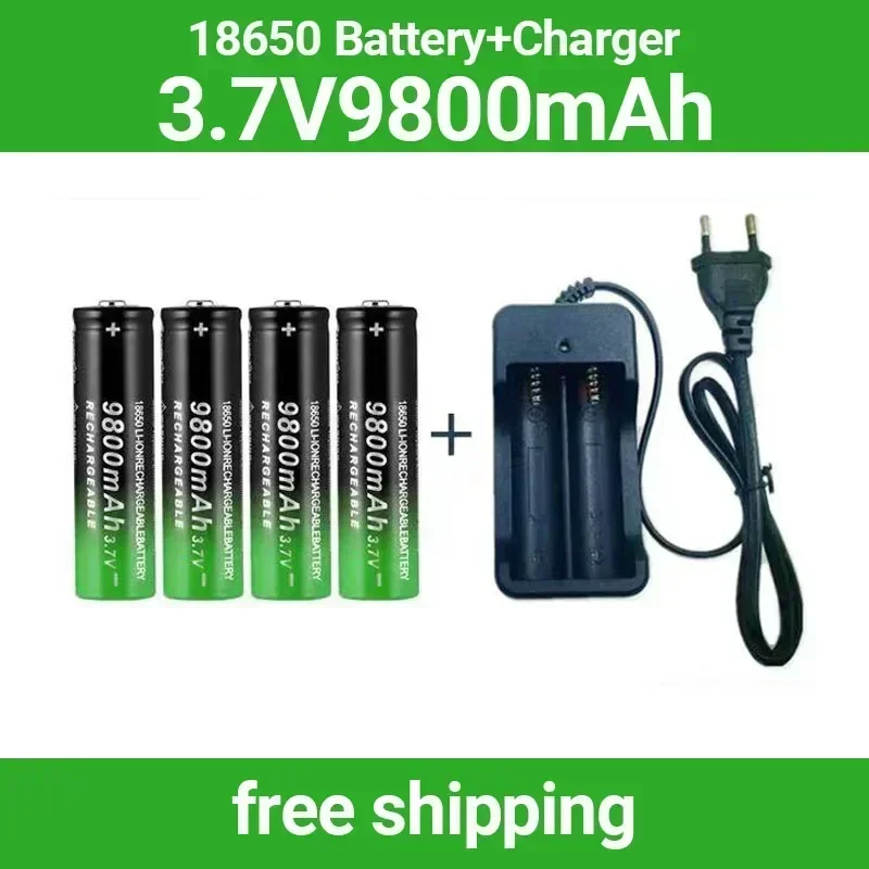 18650 Rechargeable Battery 3.7V 9800mAh Li-ion for Flashlight Torch with Charger High Capacity Portable Power Cell