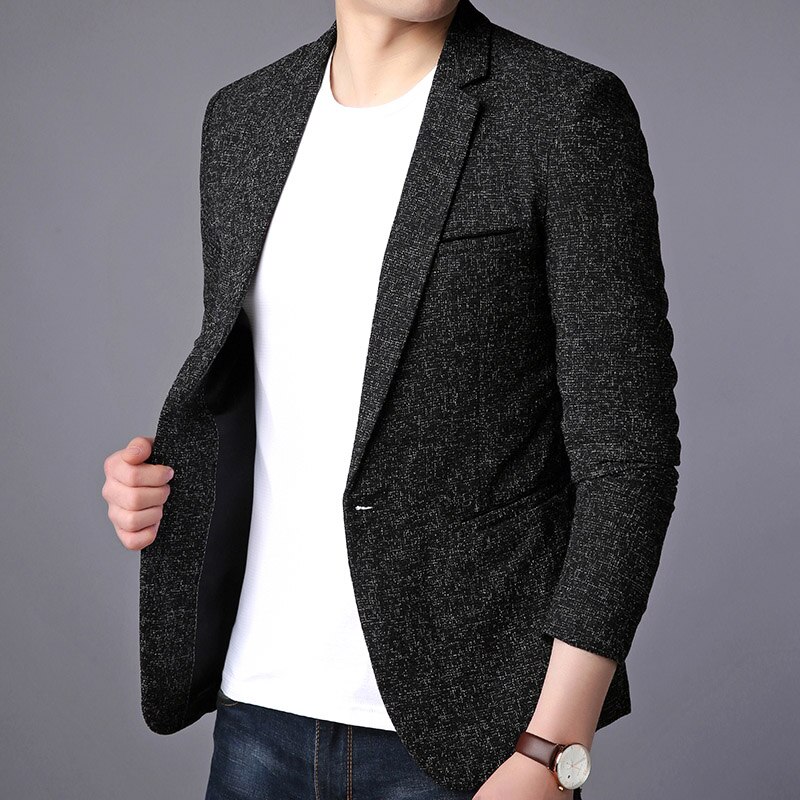 Mærke blazer jakke mænd enkelt knap slim fit jakkesæt koreansk sort kjole jakke fest afslappet herre tøj: Sort / M