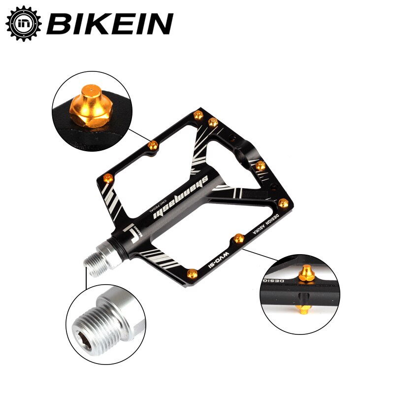 BIKEIN Ultralight Cycling Bicycle MTB CNC Aluminum Pedal 4 Sealed Bearing Pedals Flat Pedals Mountain Bike Parts 7 Colors 310g