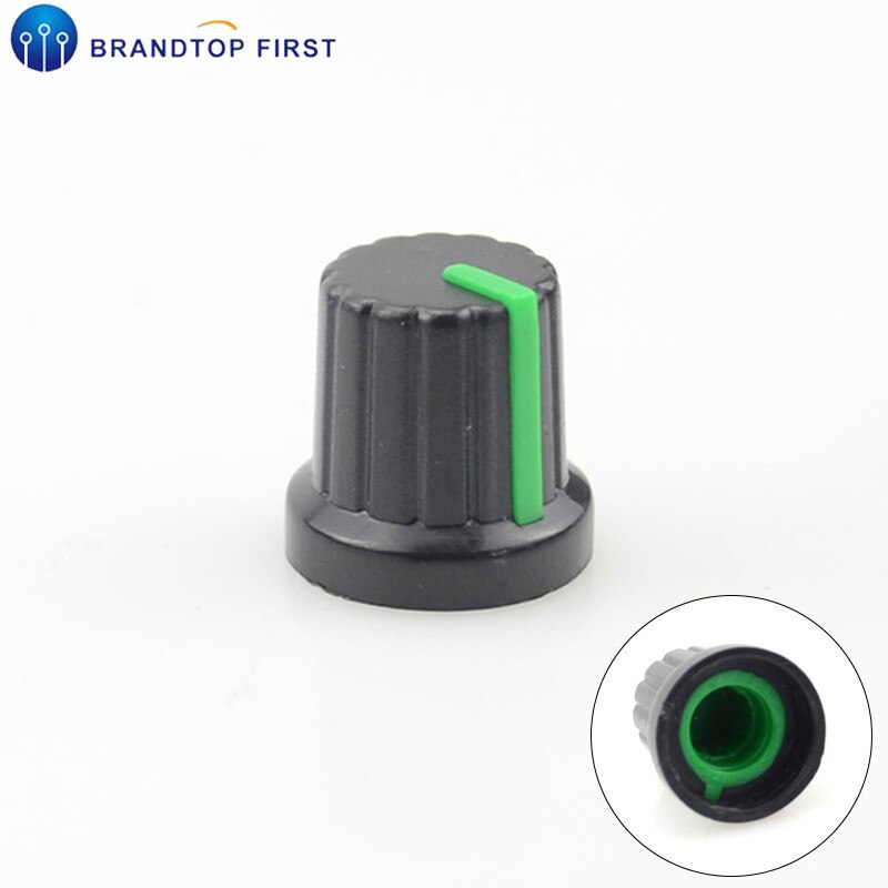 Tapones de perillas moleteados de plástico de 6mm de diámetro, Agujero del eje, potenciómetro: green