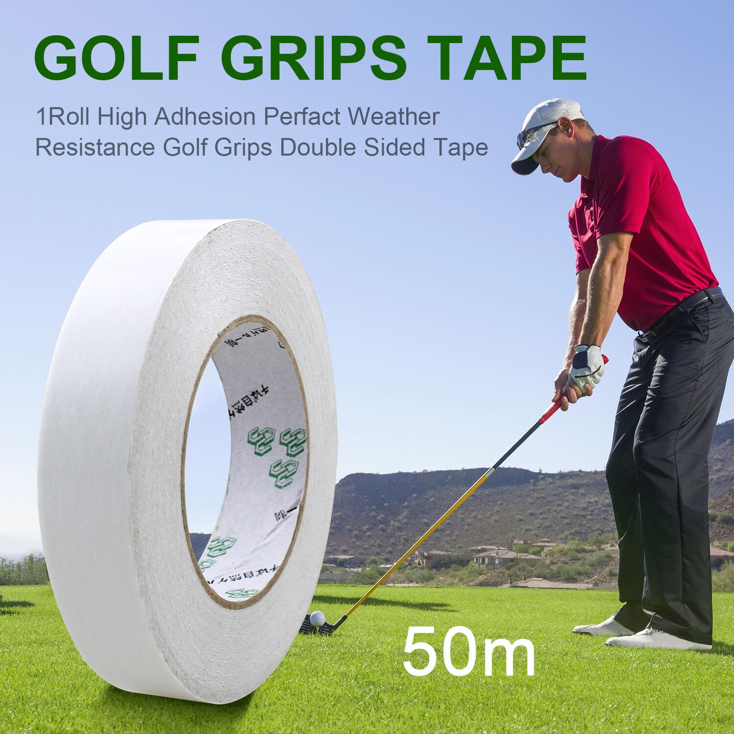 1Roll 50m width 50/40/35/30/25/20/18mm Golf Grips Double Side Tape Clubs/Putter/Wedge Tapes Regripping Accessories