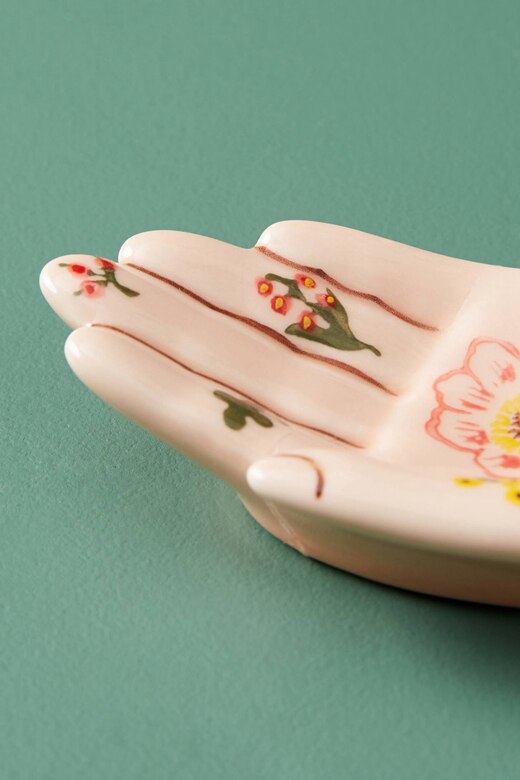 Decorative Hand Shape Plate Handpainted Ceramic Mini Trinket Tray Vanity Jewelry Storage Display Ring Dish Unique