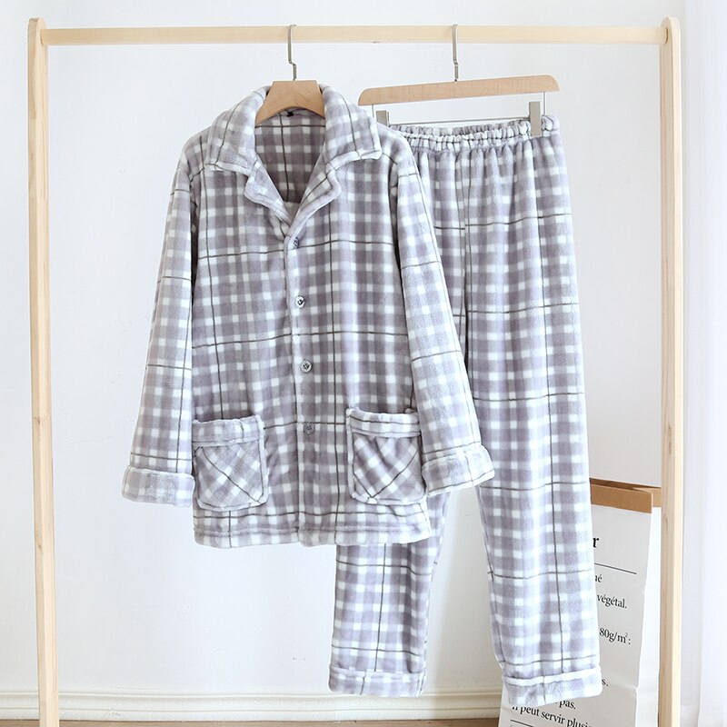 Gruesos de franela de invierno conjuntos de pijama para hombre térmica ropa de casa Tops + Pantalones Hombre Homewear pantalones de talla grande de terciopelo ropa de dormir: L