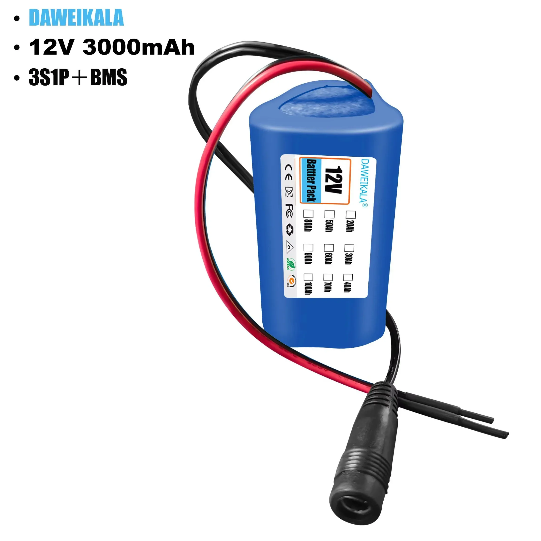 12V 3S1P 3S3P 3S8P 3S12P 30000mAh Battery Pack 18650 Lithium-ion Rechargeable Battery DC for 12V Tools Camping Equipment+BMS: PURPLE