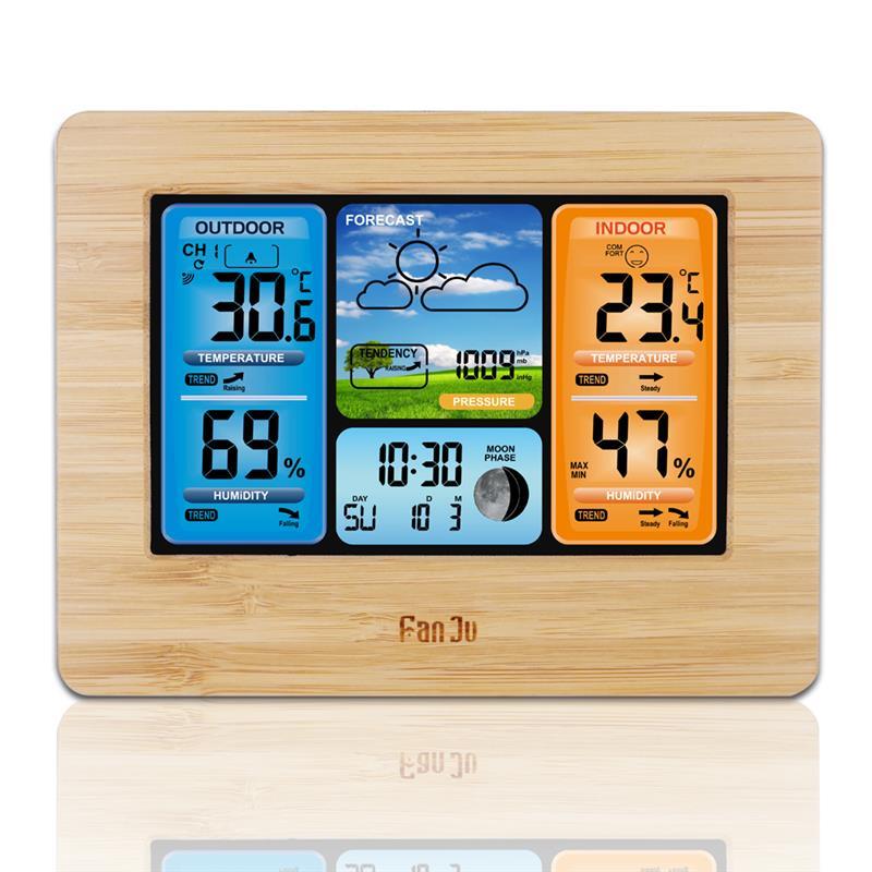 Vejrstation trådløs indendørs udendørs sensor termometer hygrometer digital alarm ur barometer prognose farve: Gul