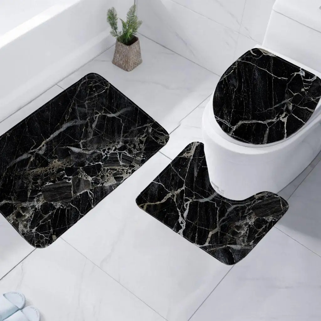 Badkamer marmeren tapijt driedelige set toiletovertrek voetmat badkamer decoratieve mat antislip waterabsorberend dik en comfortabel