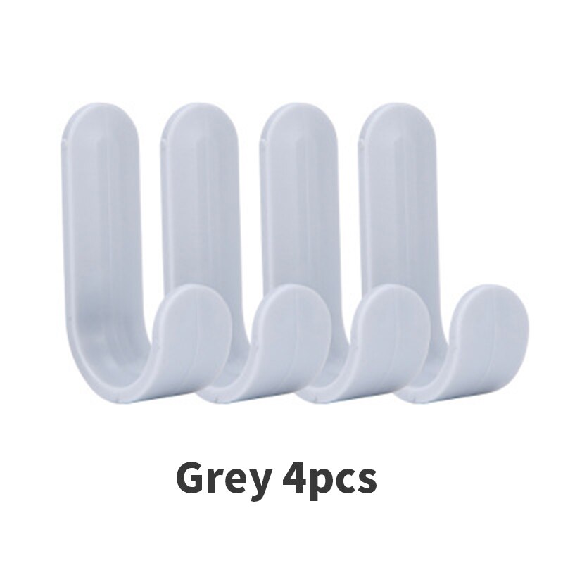 4pcs/set Towel Hooks Plastic Door Hangers Self Adhesive Wall Hangers Hat Racks Keys Hanger Home Decor Organizer Storage: grey