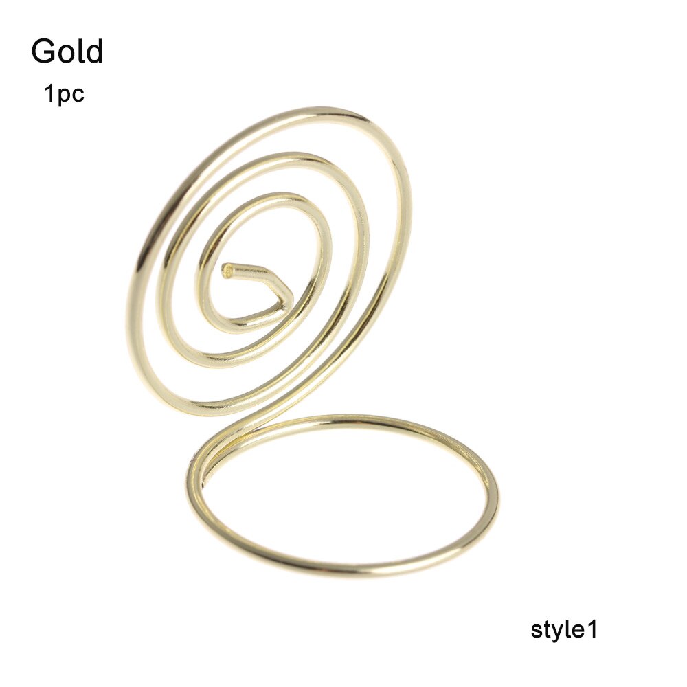 2 stuks metalen, coole plaatskaarthouder voor bruiloften, feest, bureaudecoratie, romantische hartvormige ring, fotoclip, tafelnummerstandaard: Stijl 1- goud