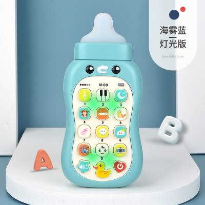 Baby Fopspeen Simulatie Muziek Mobiele Telefoon Speelgoed Baby Fles Zachte Bijtring Bijten Baby Vroege Onderwijs Jongen Meisje Speelgoed 0-1 Jaar: LED light blue