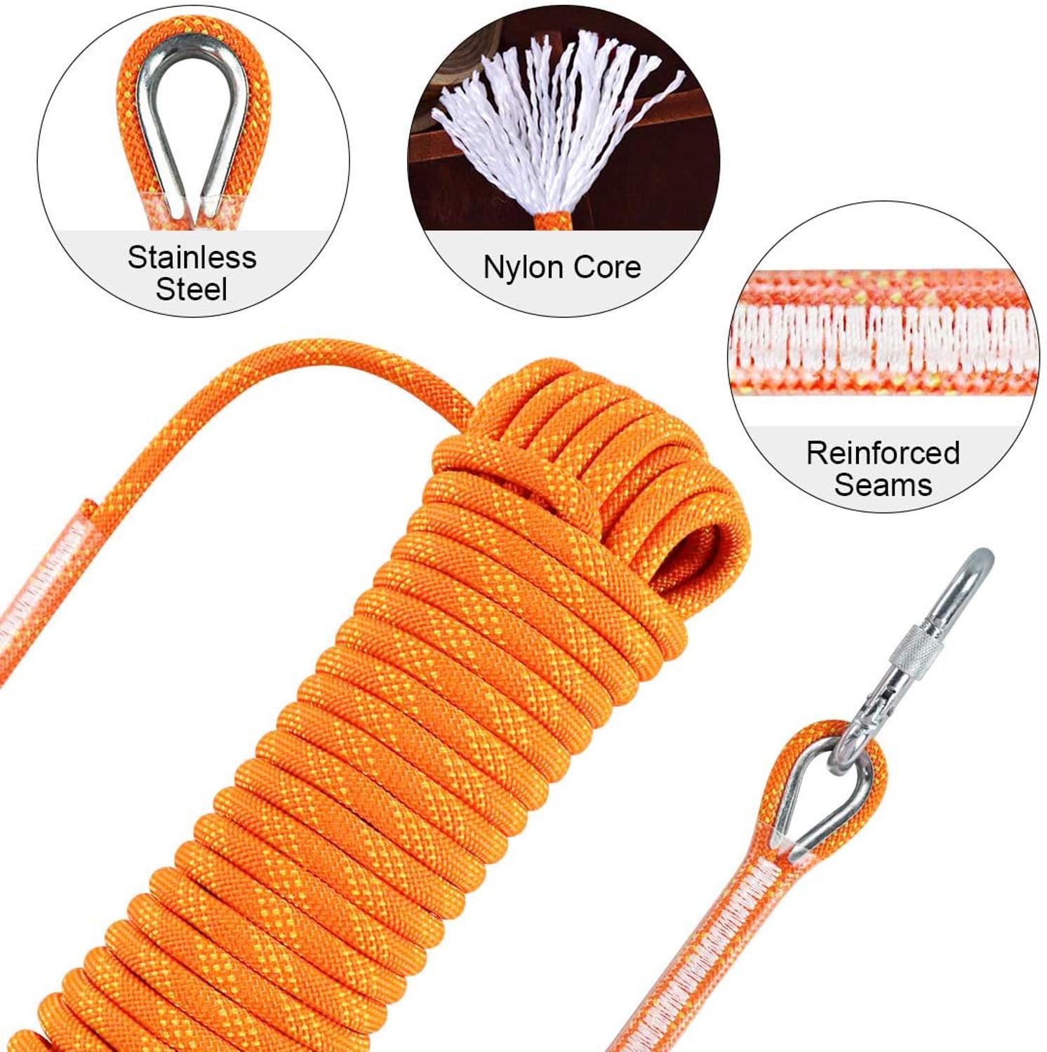 TOPNEW Outdoor Climbing Rope 20M(64ft), Escape Rope Fire Rescue Parachute Rope Climbing Equipment Rock Climbing Rope, Nylon