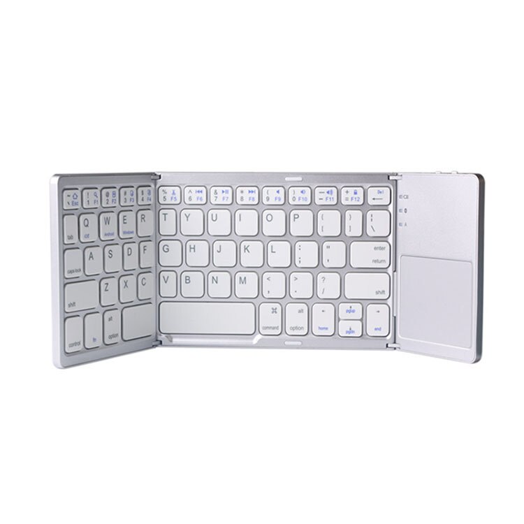 Mobiele telefoon tablet pc opvouwbaar bluetooth toetsenbord ultradun mini drievoudig opvouwbaar touch systeem universeel toetsenbord: Zilverwit