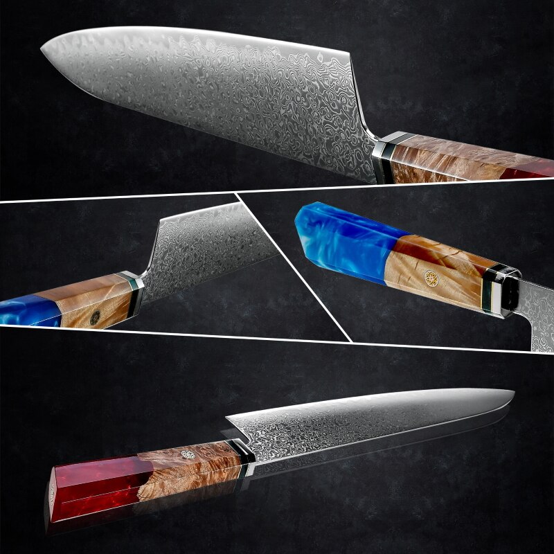 Japanese Kitchen Knives VG10 Damascus Steel Chef Cooking Tools Nakiry Utility Santoku Knife Maple Handle Red Blue Colors