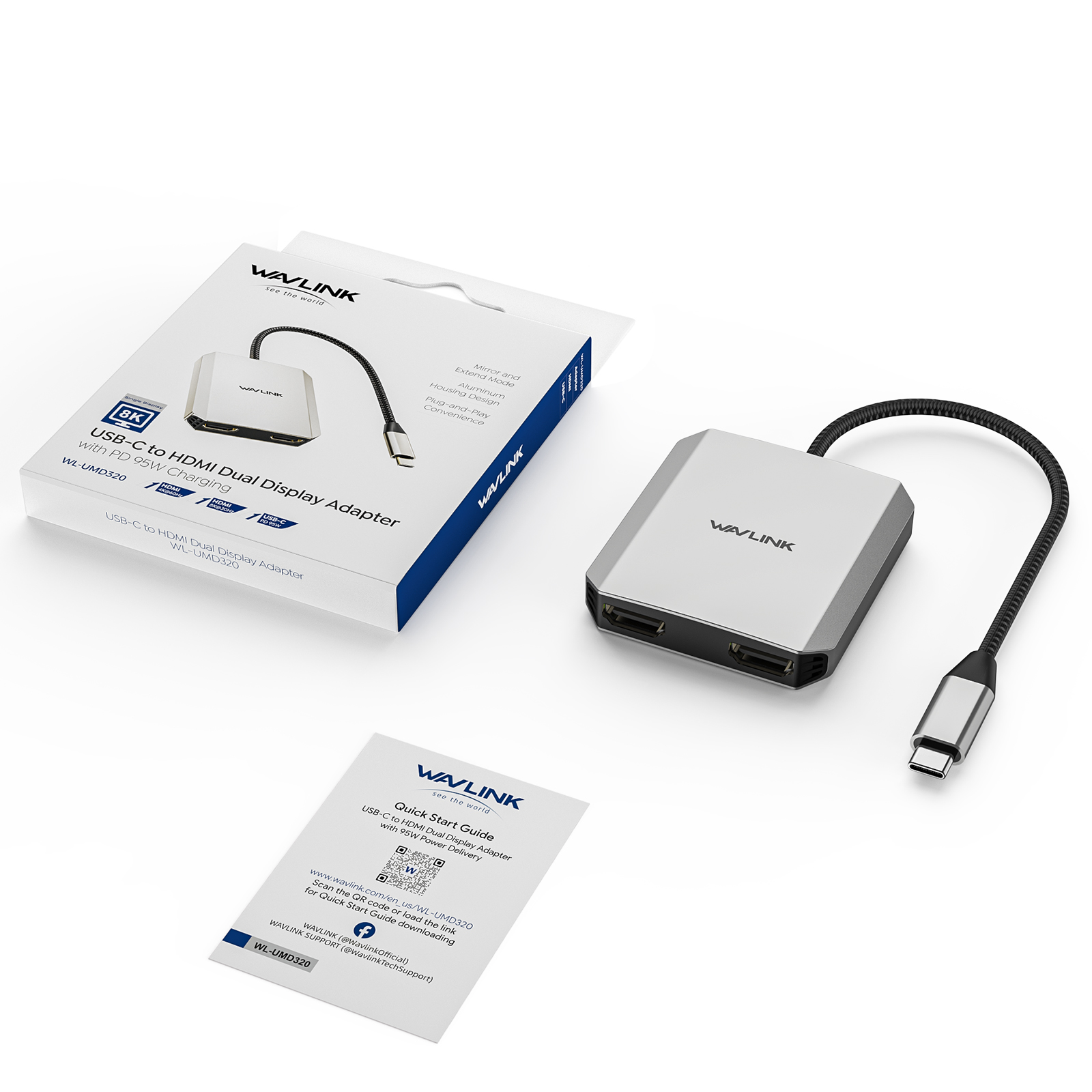 Wavlink usb c till hdmi-adapter med dubbel skärm, dubbel 4k @ 60hz 3-- i- -1 hdmi-adapter med 95w strömförsörjningar för bärbara macbook pro/air