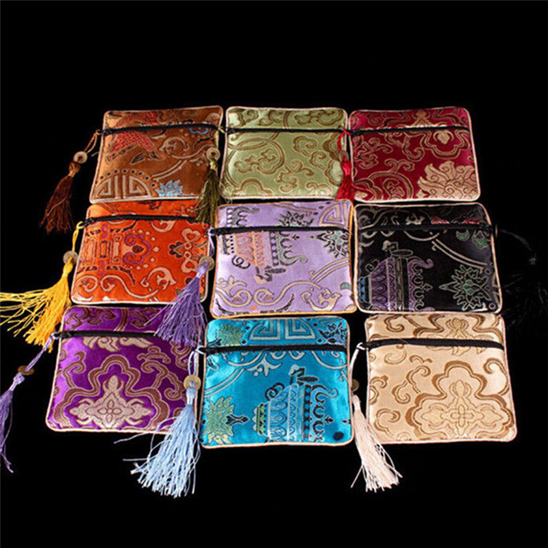 10PCS Mix Farben Chinesische Zipper Münze Quaste Seide Platz Schmuck Taschen Beutel: Default Title
