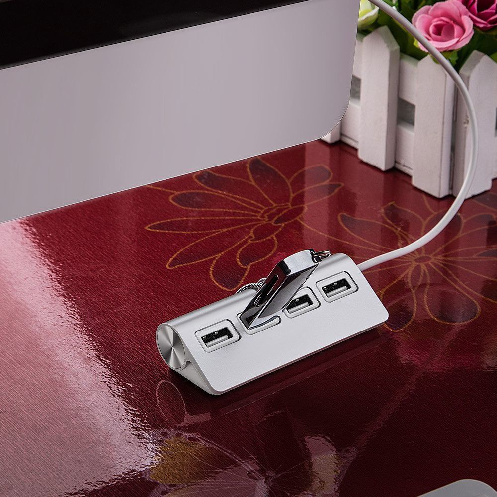 Premium 4 Poort Aluminium Netwerk Hubs met 11 inch Afgeschermde Kabel Voor iMac, MacBooks, PCs en Laptops