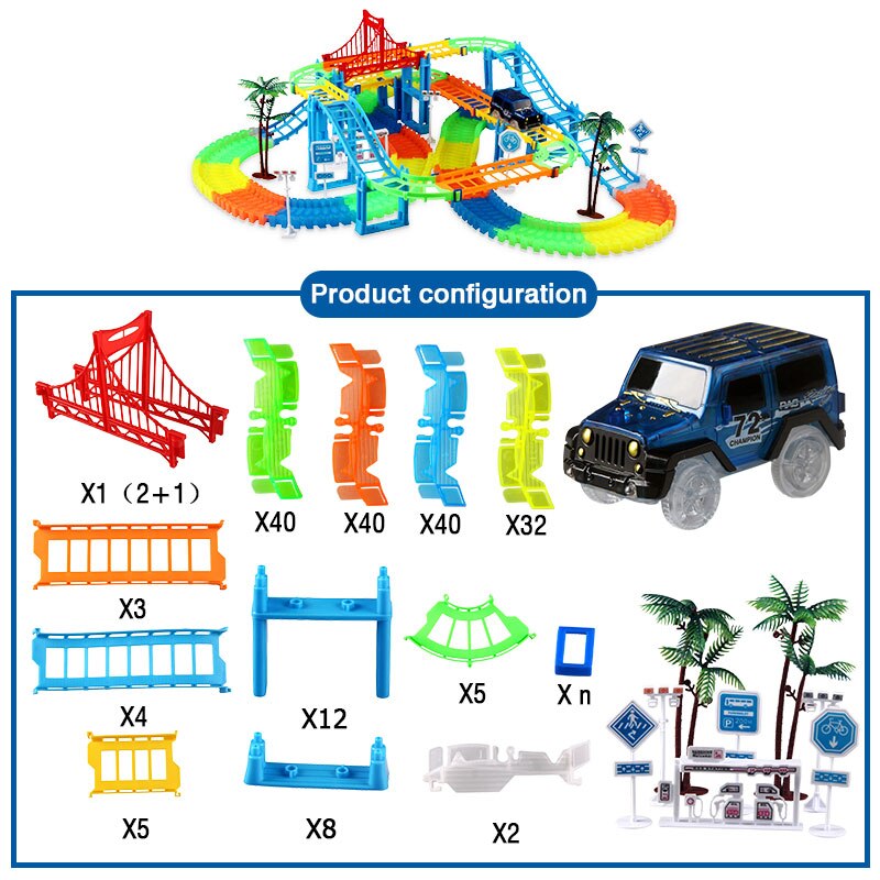 DIY Verscheidenheid 3D Gloeiende Track cars brug/Tunnel voor jongens factory racing track vergadering gratis combinatie van kinderen speelgoed FSWOB: blue