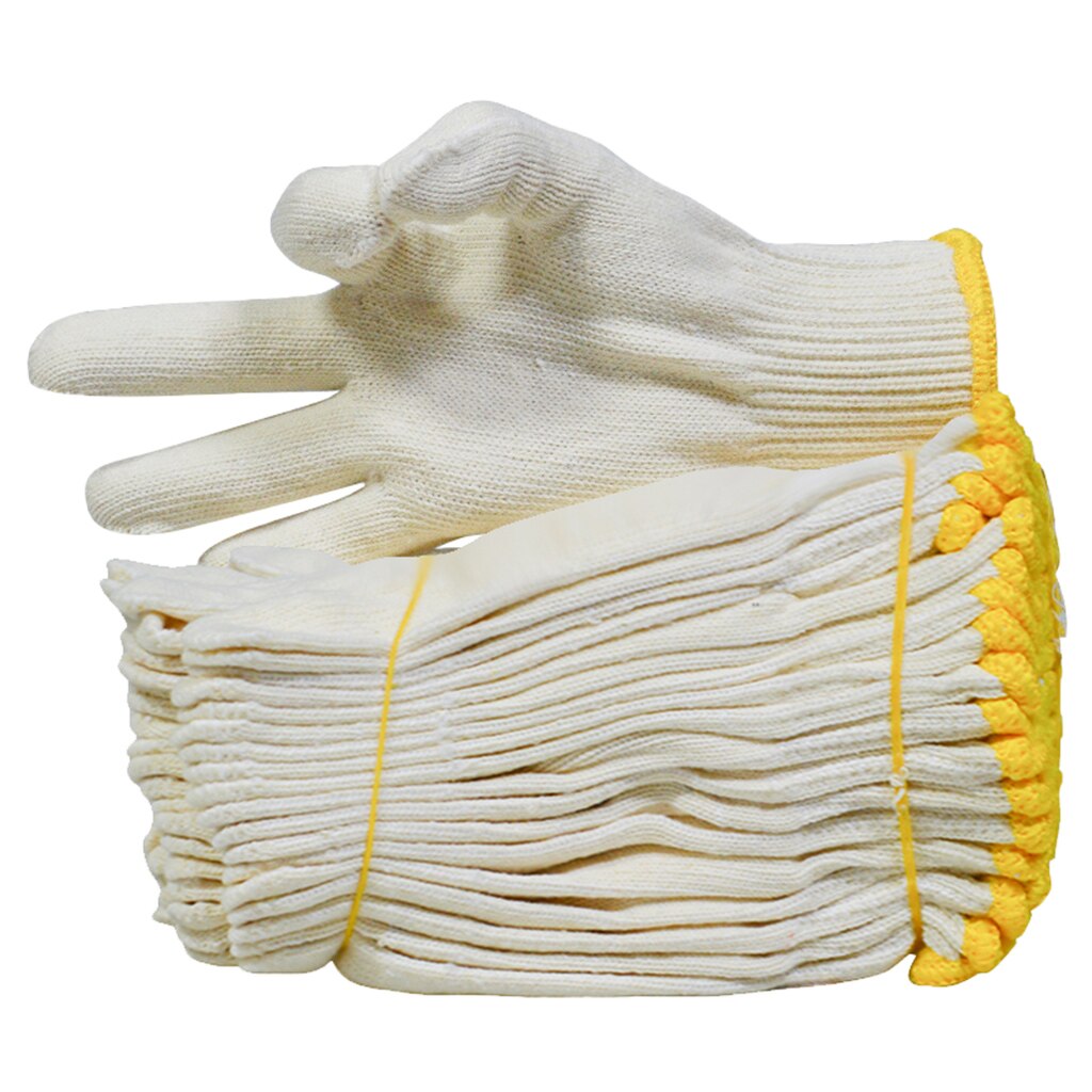 Guantes de trabajo de protección de punto de hilo de algodón para pintor, almacén Industrial, jardinería, hombres y mujeres, color Beige Natural, 12 pares