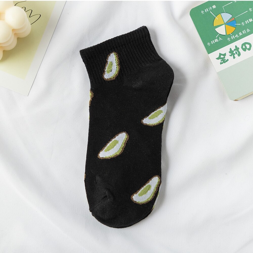 Women Socks Cotton Green Avocado Cartoon Fruit Ankle Socks Ladies Soft Cute Casual Girls Short Socks Boat Socks: color  1