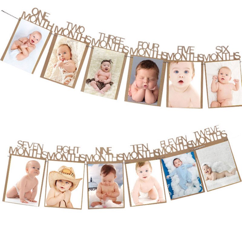 baby shower Kids Frist Birthday Banners 12 Months Photo Frame Bunting Garland Boy Girl 1st One Year Party Decoration Supplies: 3
