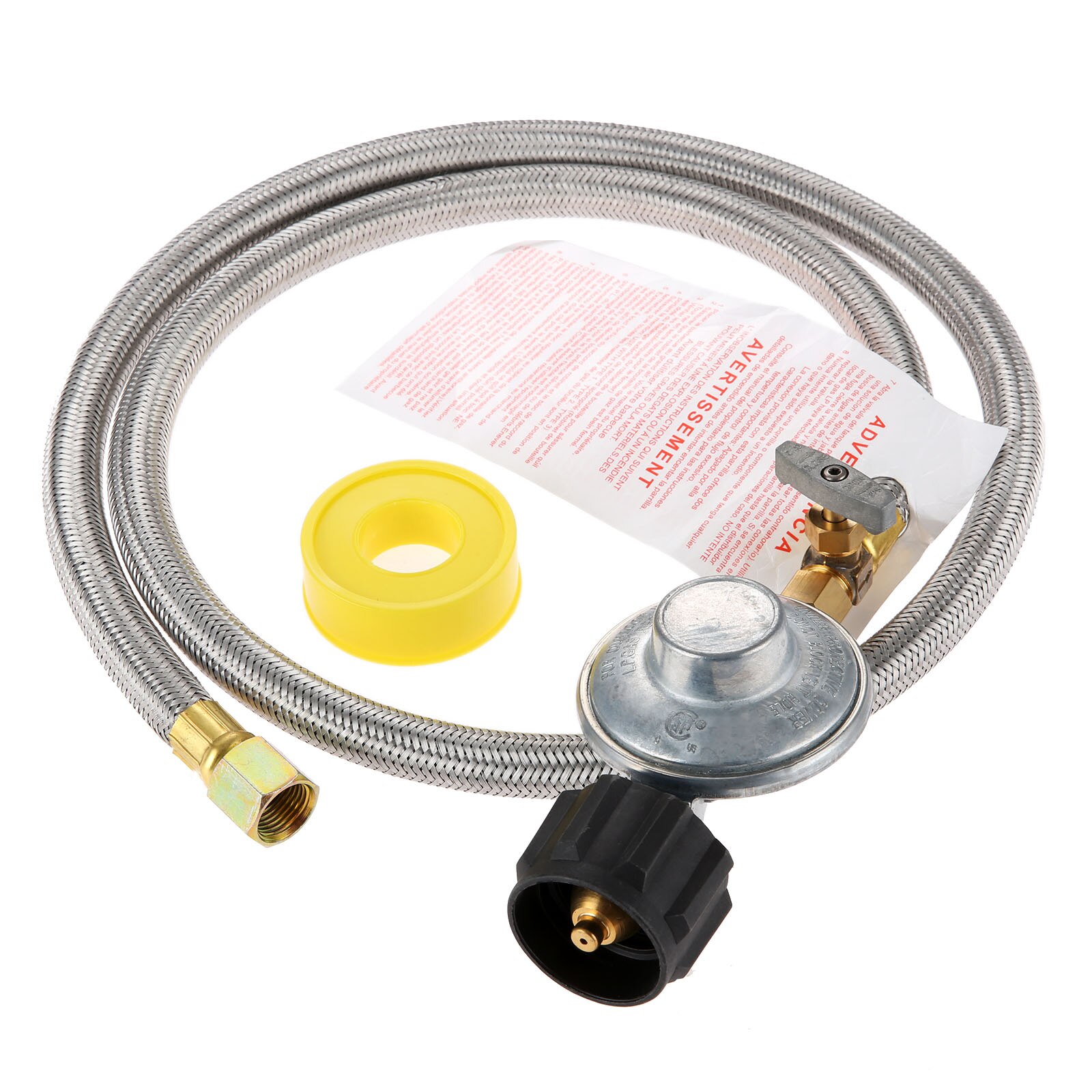 Propane Grill Shut-Off Control Regulator Valve with 4FT Braided Flexible Hose for Fireplace/Grill/Griddle/Stove/Firepit