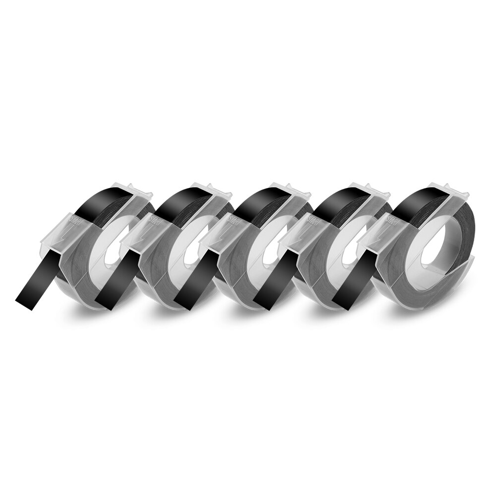 Uniplus 3D Embossing Black Label Tapes 9Mm Compatibel Dymo Label Maker Dymo 3D Tape Lint Voor Dymo Label Printer 1880 1610 E101: 5PK