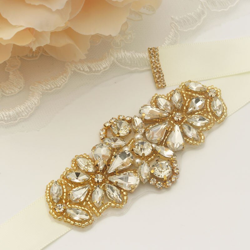 MissRDress Handgemachte Perlen Hochzeit Gürtel Gold Kristall Braut Gürtel Strass Perlen Braut Schärpe Für Hochzeit Acessories JK885