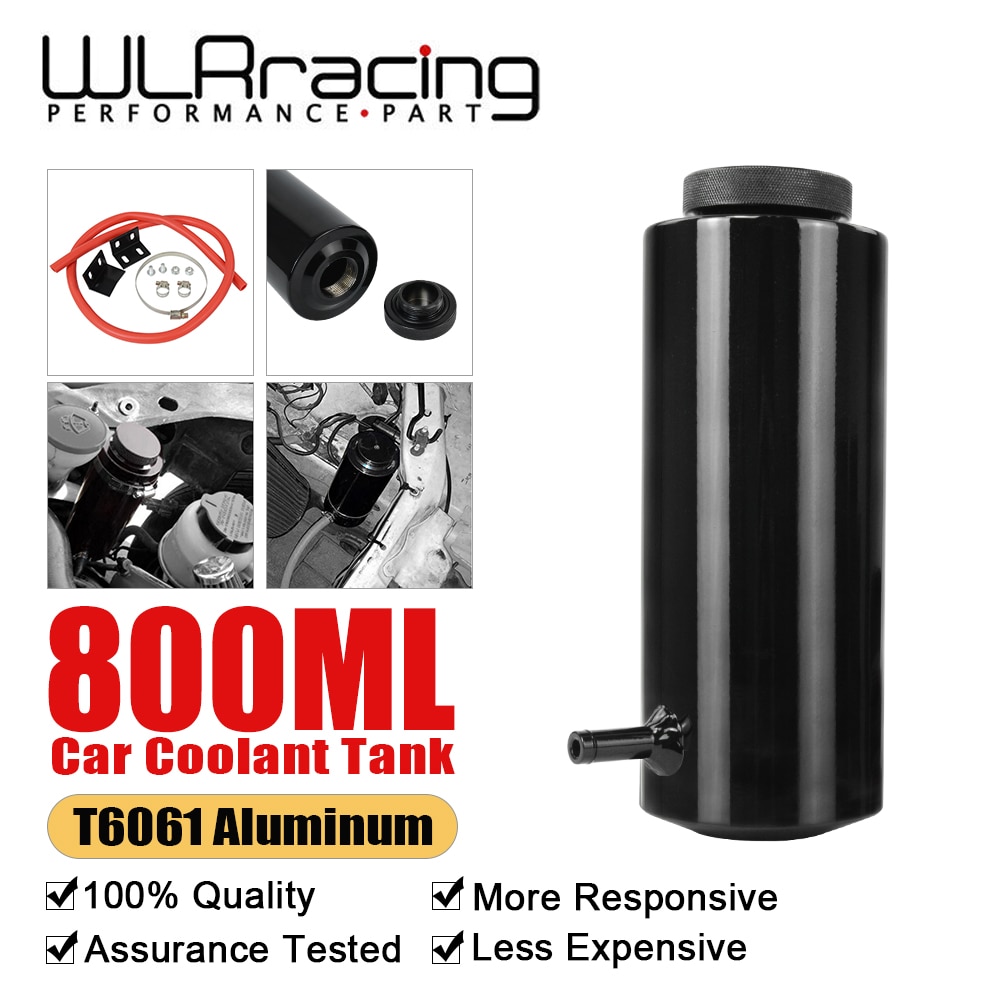 Universal Cylinder Radiator Coolant Overflow Expansion Tank with 1/16 Vent Hole Cooling Catch Bottle Reservoir Aluminum 800ml
