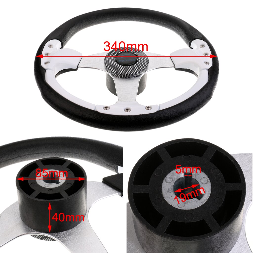 3 Spoke Boat Steering Wheel & Soft Grip - 13.4 inch Diameter