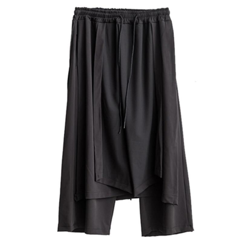 Pantalon ample pour homme, culotte faux deux jambes larges irrégulières, tenue de scène de style Yamamoto foncé
