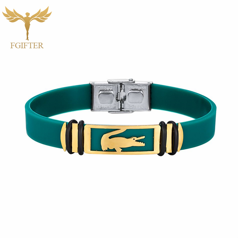 Bracelet accessoire Crocodile Reptile féroce, en acier inoxydable, en Silicone coloré, pour hommes et femmes, fournitures de fête, bijoux: 21cm / VERMEIL