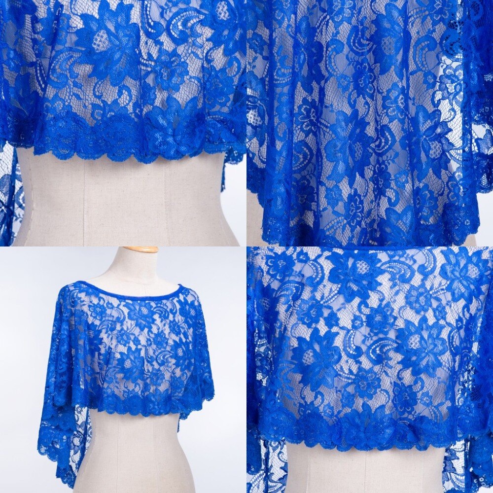 été dentelle mariée mariage boléro mariée opéra soirée fête de bal Costume Capes bleu Royal rouge vestes foulard de tête pour femme