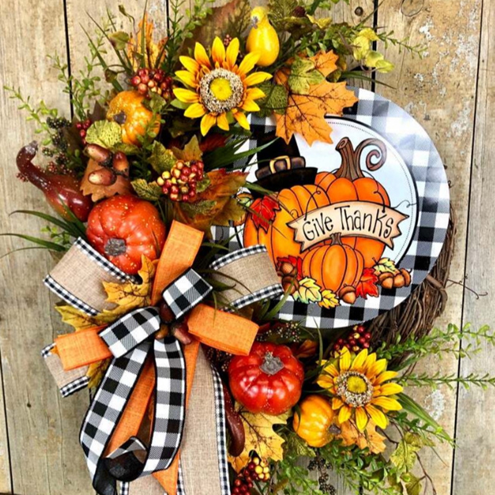 Fall Wreath Autume Theme For Front Door Farmhouse Wreaths Pumpkin And Sunflower Bowknot Garland Thanksgiving Day Decoratioon