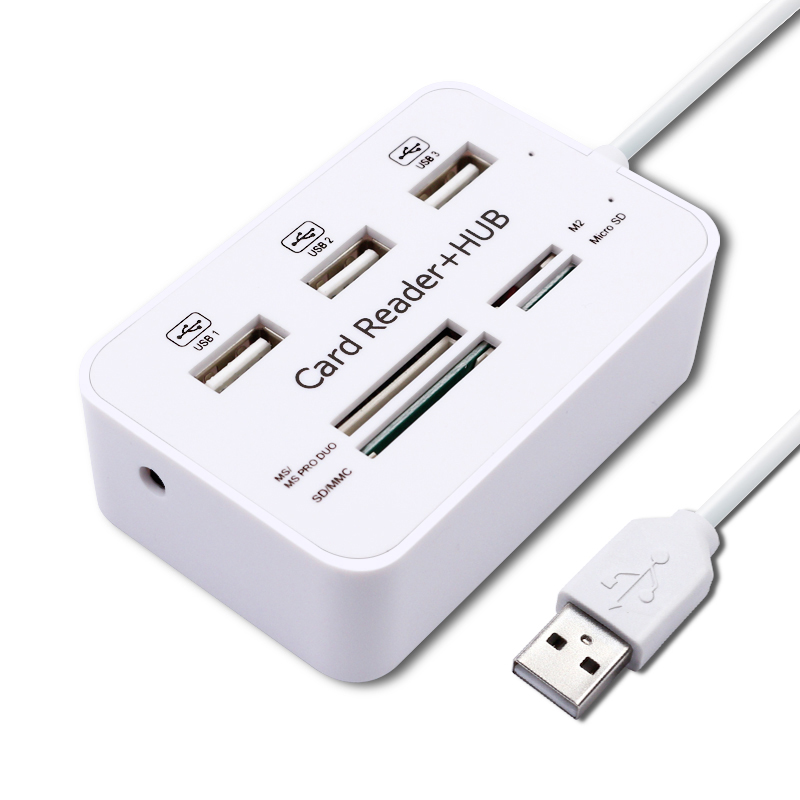 USB C HUB 3/5/6 in 1 voor geheugenkaart / USB Flash / SD-kaartadapter / USB 2.0 / 3.0 / Micro Mini-kaartlezer / TF-kaart 6 slots: WIT