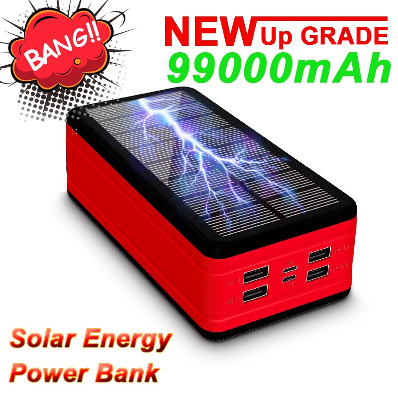 99000mAh Solar Power Bank LED Portable Charger Outdoor Waterproof Large Capacity Powerbank Poverbank for Iphone Samsung Xiaomi