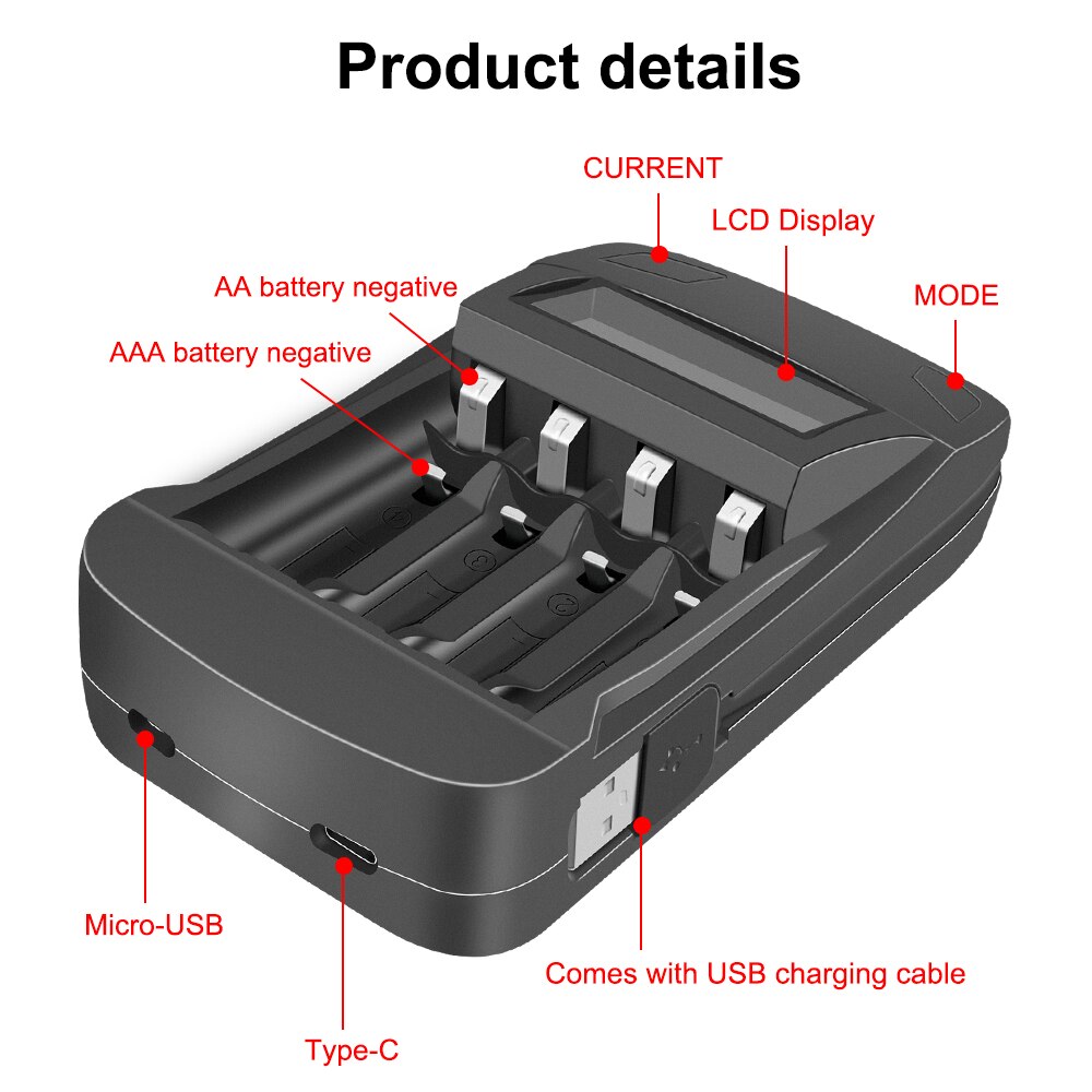 Pila AA recargable, AA NiMH 1,2 V 2A, batería prealimentada, pilas aa de baja autodescarga y cargador de batería inteligente para AA AAA