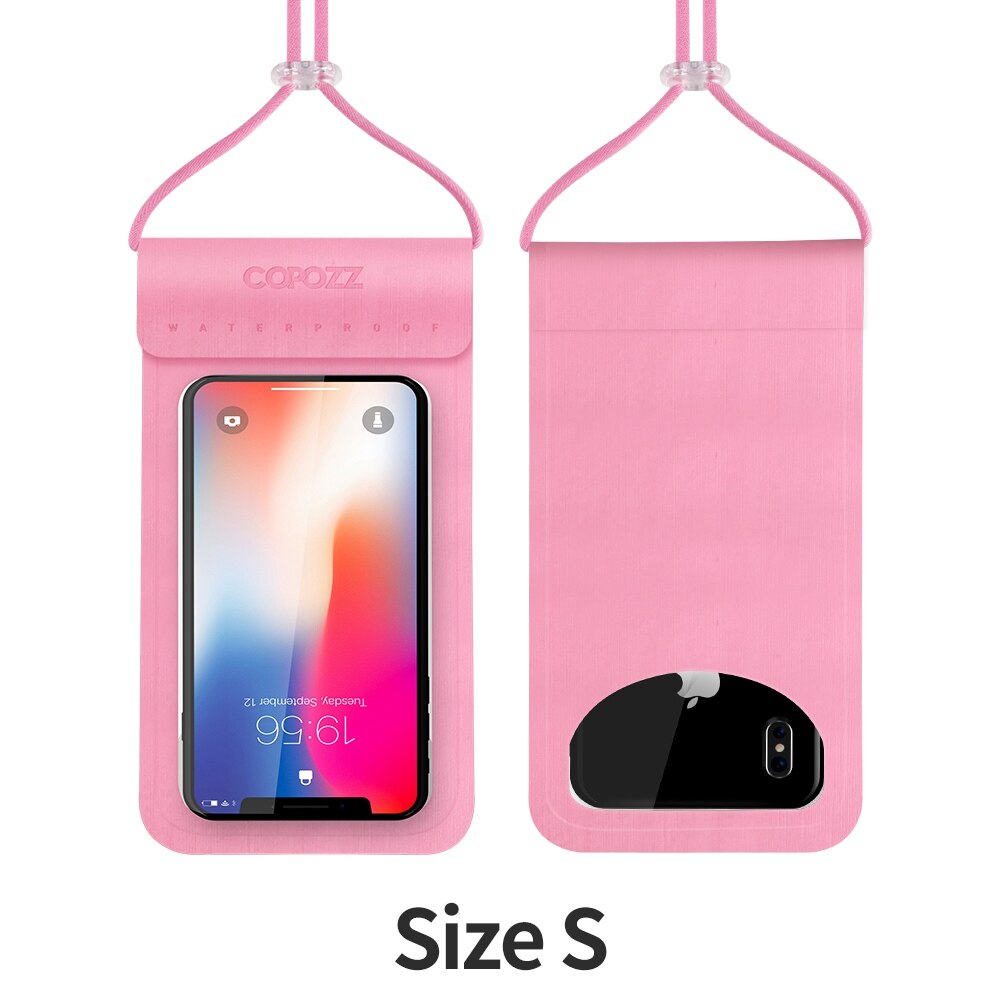 Copozz vandtæt telefontaske til iphone x /8/7/6s plus/samsung  s7 svømning snorkling ski dykning undervands mobiltasker etui: S størrelse lyserød