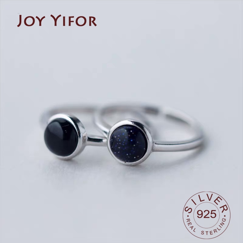 Echt 925 Sterling Silber schwarz Zirkon Runde Ring Für Frauen Nette Feine Schmuck Minimalistischen Zubehör